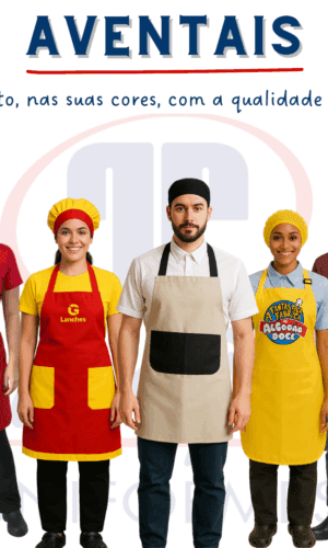 Aventais profissionais PetroPita – modelos coloridos e personalizados para empresas, lanchonetes, restaurantes, algodão doce, cafés e serviços em geral. Conforto, praticidade e identidade visual para sua equipe.